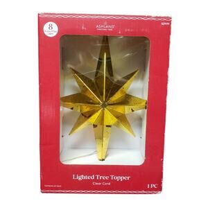 Ashland Christmas Noel Gold Star Lighted Tree Topper 8 Warm Lights Clear Cord